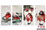 王站笔下的钟馗系列画像作品。　董飞 摄 - 中国新闻社河南分社