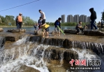 图为市民们戏水、纳凉。范晓恒 摄 - 中国新闻社河南分社